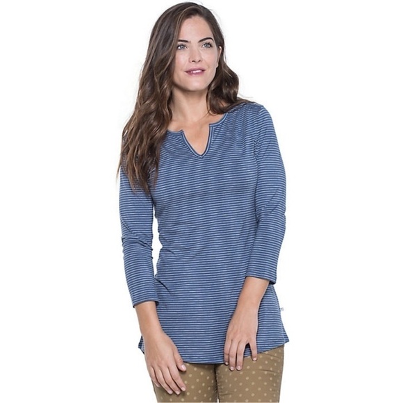 Toad & Co Tamara Tunic Top V Neck Navy Striped Size Small Women’s 3/4 Sleeves - Picture 1 of 11